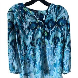 NYDJ Aqua and Navy Abstract Blouse